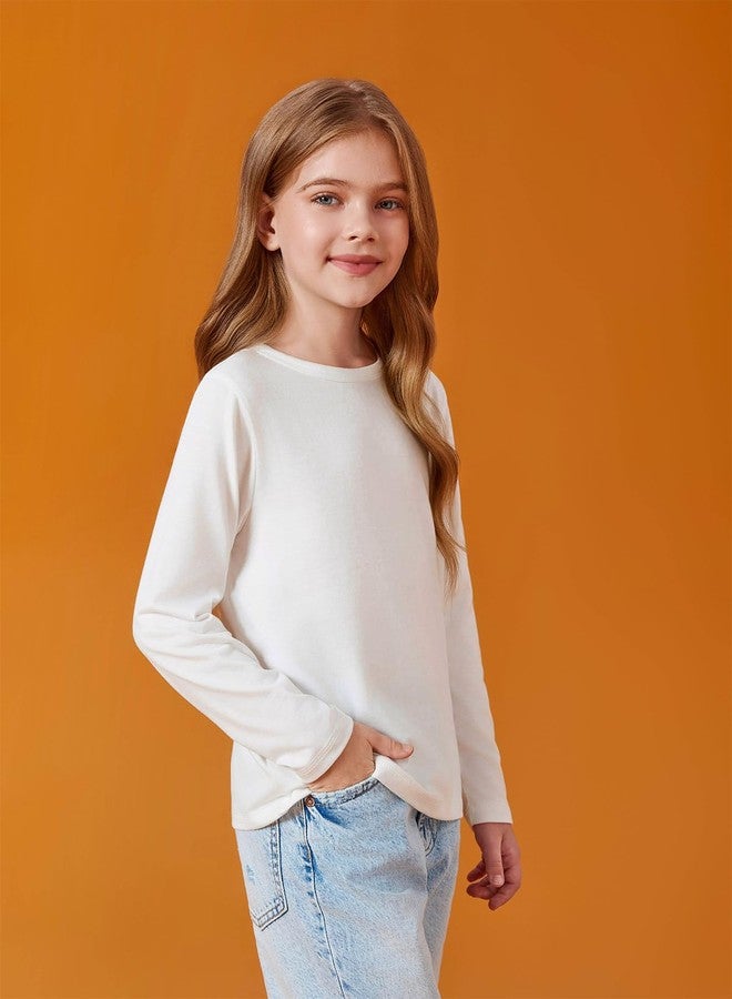 Haloumoning Girls Long Sleeve Shirts Kids Crewneck T-Shirts Fall Tops Tees 5-14 Years White - Image 4